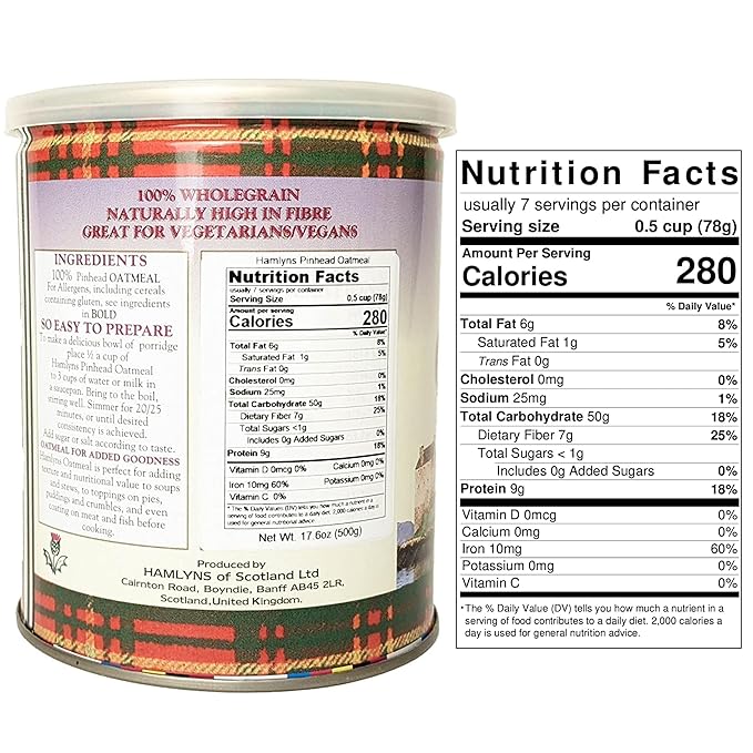 Hamlyns Scottish Steelcut Pinhead Oats 17.6 Ounce Tin (Pack of 3)