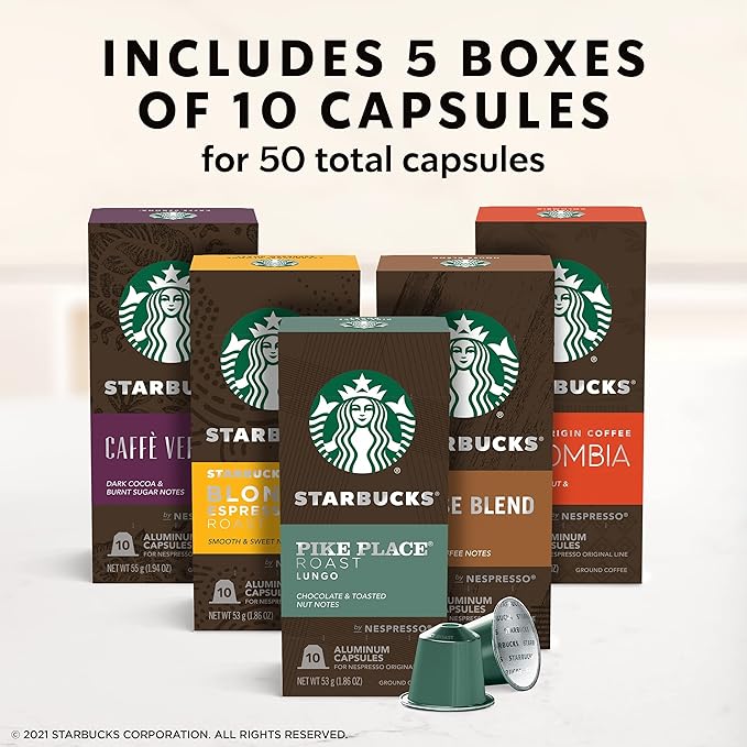 Starbucks by Nespresso Original Line Variety Pack Coffee 50-count Espresso Pods