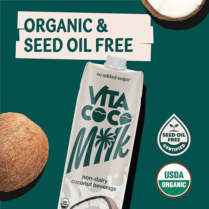 Vita Coco Original Organic Coconut MilkPlant BasedDairy Free Milk Alternative-Gluten FreeSoy-Freeand UnsweetenedNo Added Sugar-Perfect Add to CerealSmoothiesDesserts-33.8 Ounce(Pack of 12)