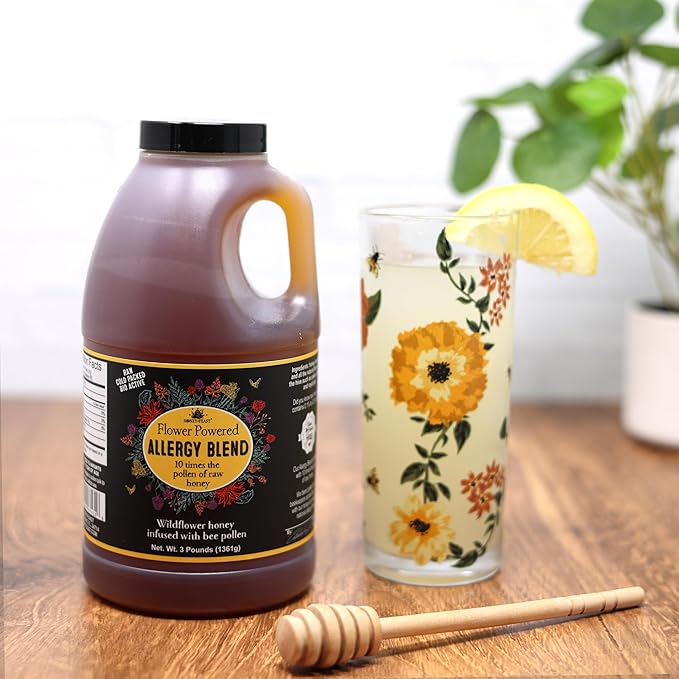 HONEY FEAST Allergy Blend Honey 3 Pounds (Pack of 4) Raw &amp Unfiltered – Premium Floridian with Enhanced Pollen Content