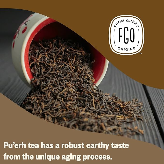 FGO Organic Pu'erh Tea 100 Count Eco-Conscious Black Tea Bags Resealable Bag Packaging May Vary (Pack of 1)