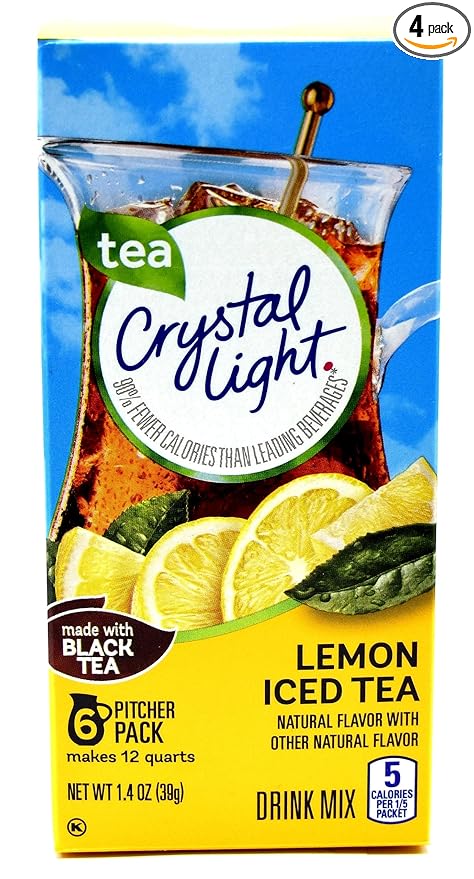 Crystal Light Iced Tea Drink Mix Natural Lemon Flavor (12-Quart) 1.4-Ounce Packages (Pack of 4)