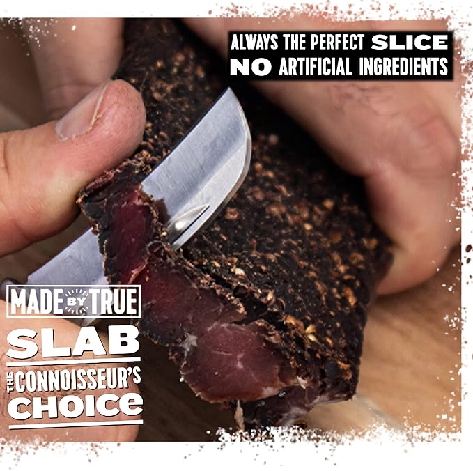 Made by True Original Biltong Slab - Premium Grass-Fed Whole Beef Jerky Slab (8 oz Pack of 1) - High-Protein Keto Snack All-Natural &amp Gluten-Free Antibiotic-Free No-Carb - (Uncut Charcuterie S