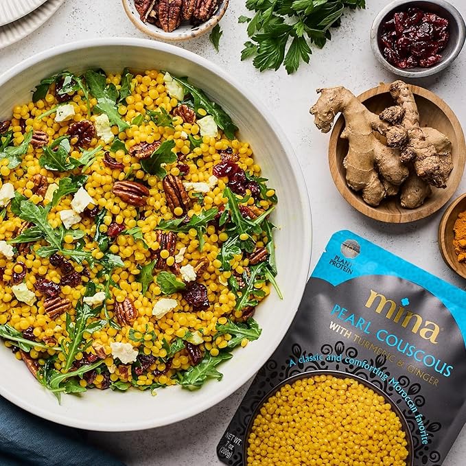 Mina Pearl Couscous With Turmeric &amp Ginger Ready to Eat Couscous Pearls Microwavable Meals &amp Side Dishes Vegan Protein Non-GMO Kosher 7 oz (Pack of 6)