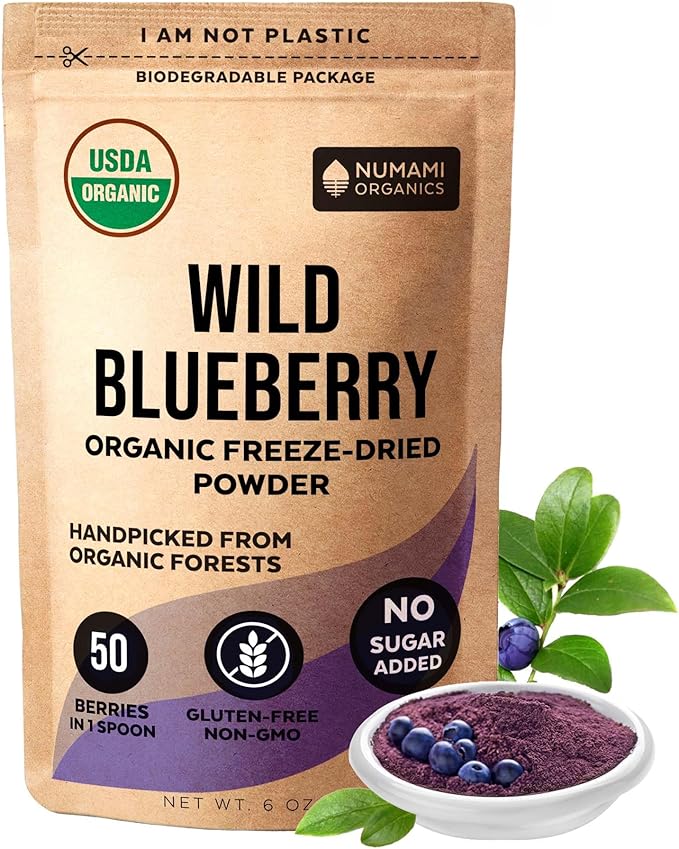 Wild Blueberry Powder Organic USDA Certified for Smoothies Baking and Flavoring Rich in Antioxidants and Vitamin C Organic Blueberries are Handpicked from Nordic Forests and Freeze Dried 6oz