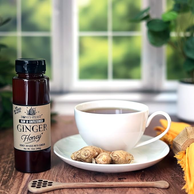 HONEY FEAST Best Sellers Trio – Gourmet Gift Set with 12oz Manuka Infused with Propolis Orange Blossom and Ginger Honey – For Tea Cooking and Gift Giving