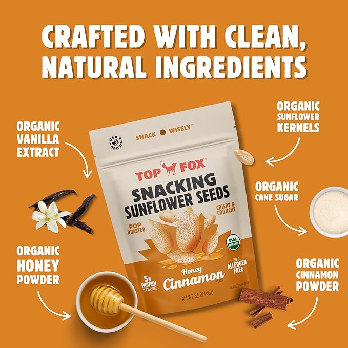 Top Fox Snacks Honey Cinnamon Sunflower Seeds To Eat (5.5 oz Pack of 6) – Keto Friendly Snacks Allergen Free Snacks Gluten Free Snacks Protein Snacks Keto Snacks Paleo &amp Vegan - Organic