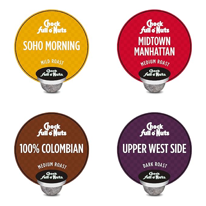 Chock Full o'Nuts Variety Pack K-Cup Compatible Pods (48 Count) - Arabica Coffee in Eco-Friendly Keurig-Compatible Single Serve Cups