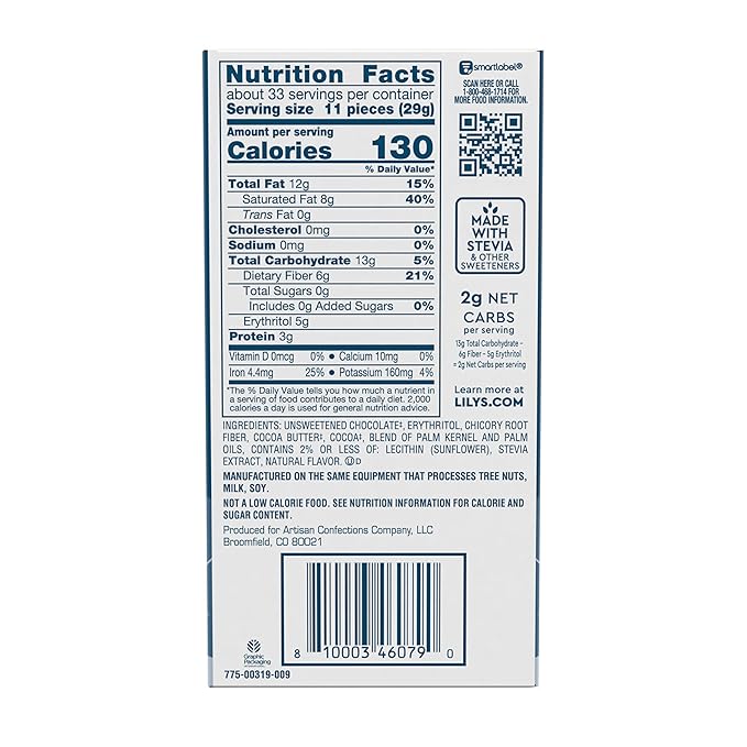 LILY'S Extra Dark Chocolate Style No Sugar Added Sweets Bars 2.8 oz (12 Count)