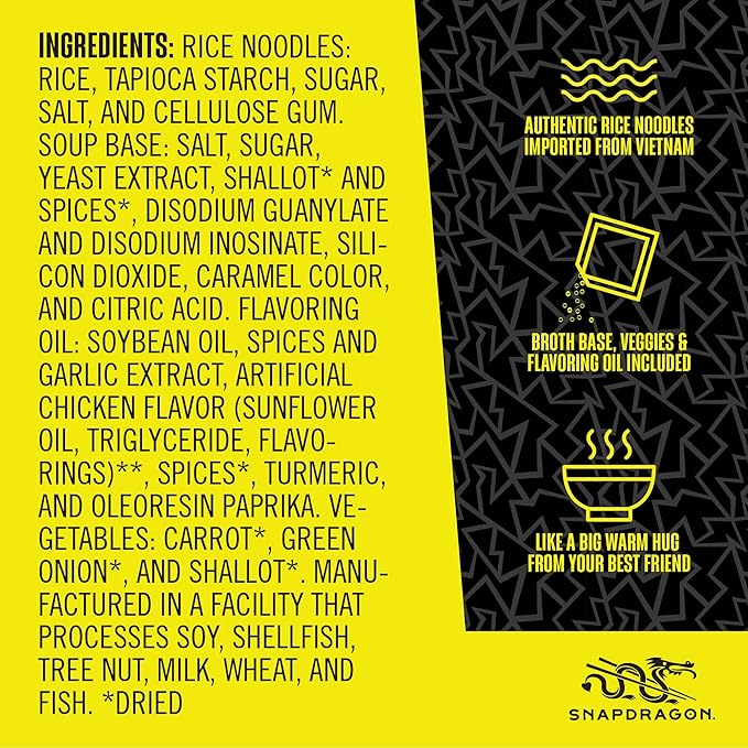 Snapdragon Chicken Pho Instant Noodle Bowl Six Pack Rich Chicken Flavored Broth with Rice Noodles Gluten Free No Artificial Flavors 6 2.1oz Bowls
