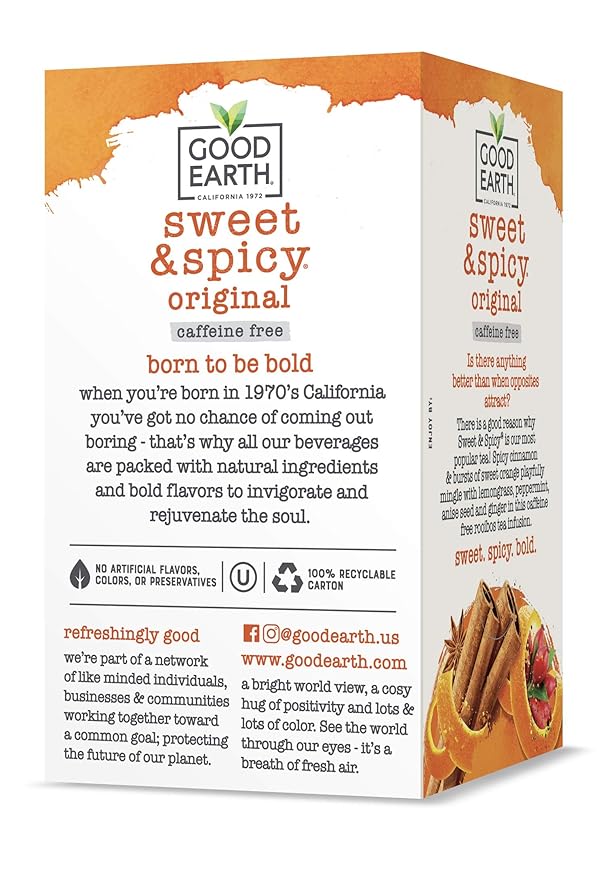 Good Earth Herbal Tea Sweet &amp Spicy Caffeine Free 18 Count Tea Bags