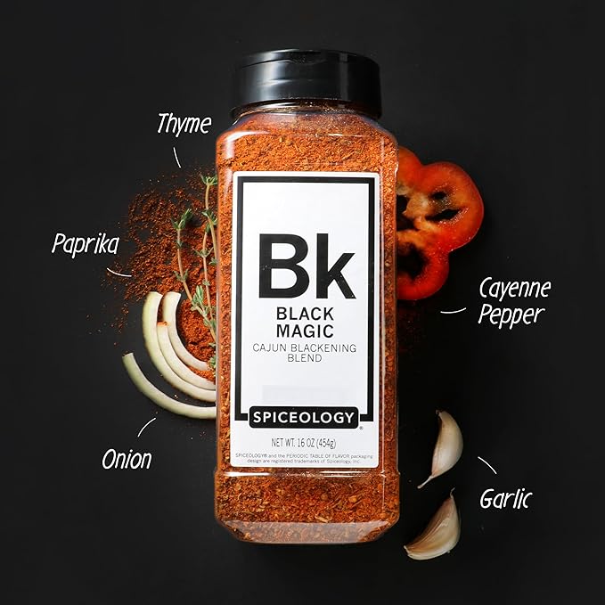 Spiceology – Black Magic Cajun Blackening Seasoning – Bold &amp Savory Blackening Seasoning for Chicken Fish Turkey and More – Versatile Cajun Spice Blend &amp Dry Rub – 18 oz