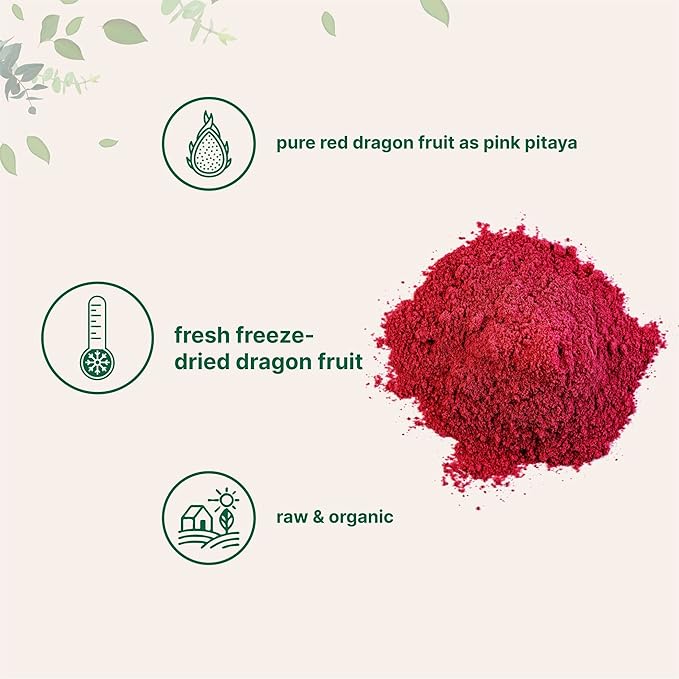 Organic Dragon Fruit Powder 10oz | 100% Natural Fruit Powder | Freeze-Dried Pink Pitaya Source | No Sugar &amp Additives | Great Flavor for Drinks Smoothie &amp Beverages | Non-GMO &amp Vegan Fr