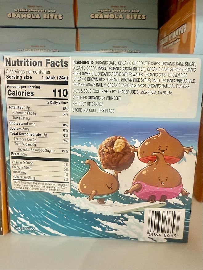 Trader Joe's Organic Chocolate Chip Granola Bites Vegan Gluten Free Dairy Free 5 Packs 4.25 oz Total