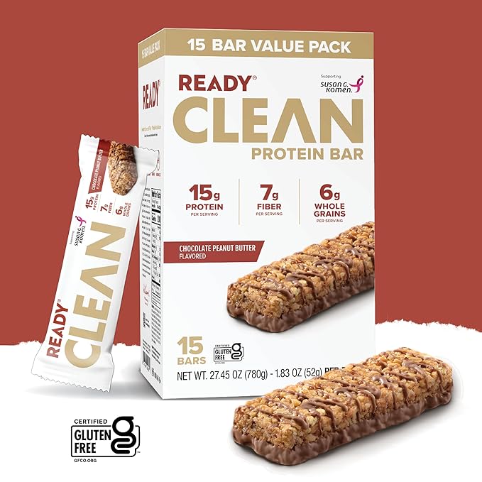 Ready® Protein Bars - High-Protein Snack with 15g Whey Protein All-Natural Ingredients Supports Lean Muscle and Recovery - Chocolate Peanut Butter (15 Pack)
