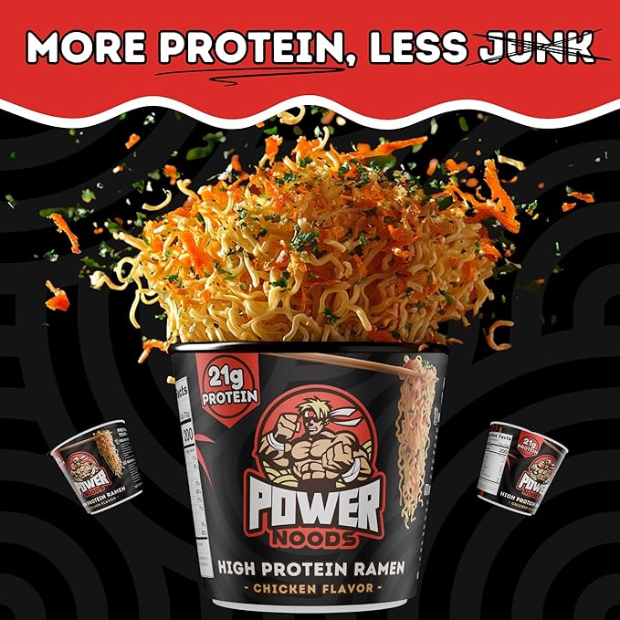 Power Noods High Protein Ramen Noodles - 12 or 6 Pack | Protein Ramen Cups for Lunch or Dinner | Better for You Plant-Based Instant Meal