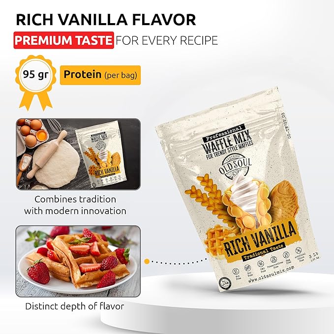 Trendy Waffle &amp Pancake Mix | Bubble Belgian Cone | Natural Ingredients | Easy Preparation | Reach Vanilla Flavor | 6 Lbs