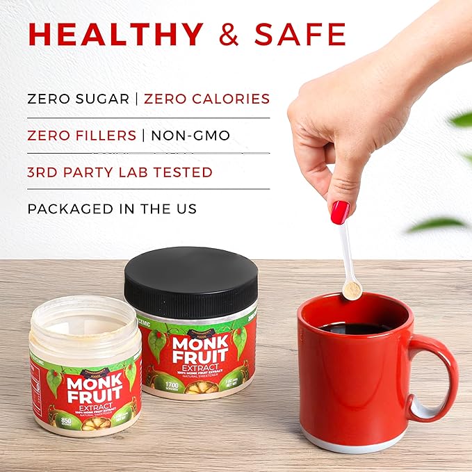 100% Monk Fruit Extract (90X Sweeter Than Sugar) Monk Fruit Sweetener No Erythritol Sugar Substitute Zero Calories Zero Glycemic Non-GMO 25% Mogroside V - Transparency Foods (1.5oz 850 servings)