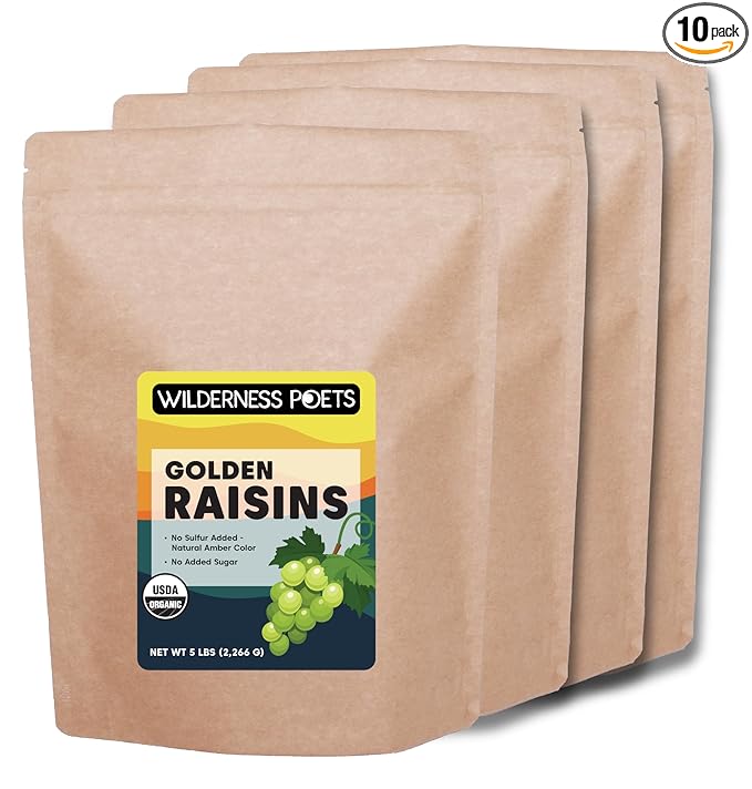 Wilderness Poets Organic Golden Raisins - No added sugar - Bulk Dried Fruit (20 Pound - 320 Ounce)