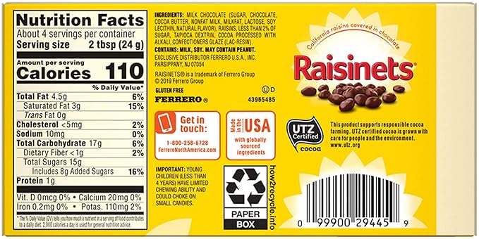 Raisinets Milk Chocolate Covered California Raisins Movie Theater Candy Box 3.1 oz each Bulk 15 Pack