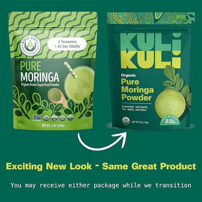 Kuli Kuli Moringa Oleifera Organic Leaf Powder &amp Green Smoothie 100% Pure USDA Certified &amp Non-GMO Moringa Powder Great with Smoothies Tea and Food - Single Pack 5 oz.