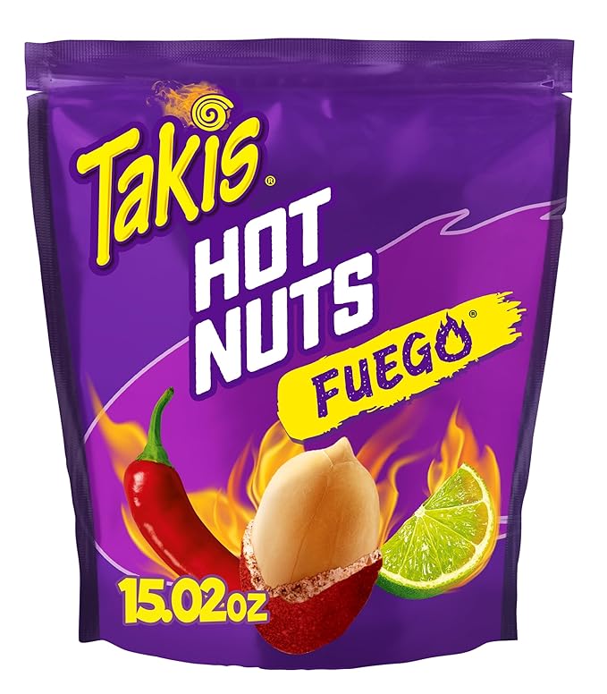 Takis Fuego Hot Nuts 15.02 oz Sharing Size Resealable Bag Hot Chili Pepper &amp Lime Flavored Extreme Spicy Double-Crunch Peanuts