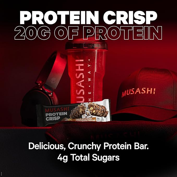 MUSASHI Protein Crisp Bar 20g Protein 4g Total Sugars Vanilla &amp Caramel Post Workout and Snack On The Go 12 Pack of 2.1oz (60g) Bars