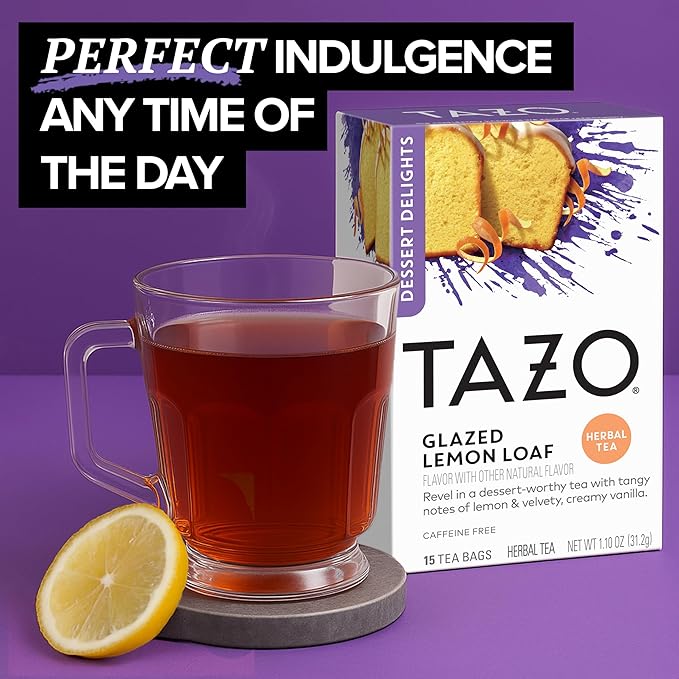 TAZO Dessert Delights Glazed Lemon Loaf Herbal Tea Bags Aromatic Blend Caffeine-Free 90 Total Tea Bags (15ct - Pack of 6)
