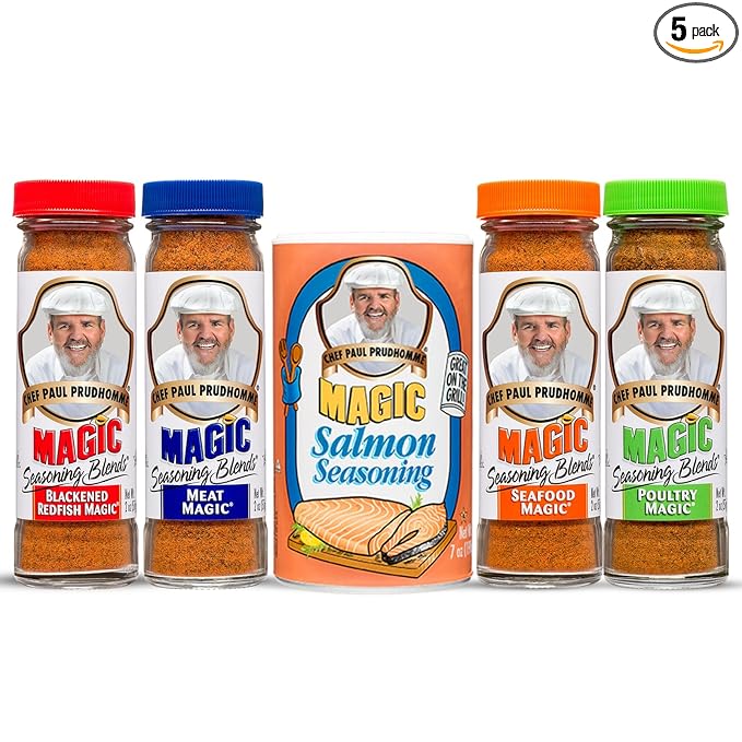 Magic Seasoning Blends Variety Pack Blackened Fish &amp Meat Spices Seasonings for Cooking 2 oz Poultry Redfish Meat Seafood 7 oz Salmon 5-Pack