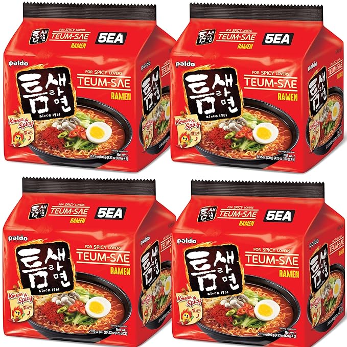 Paldo Fun &amp Yum Extra Hot Spicy Instant Noodles with Soup Pack of 20 Teumsae Ramen with Spicy Broth Best Oriental Style Korean Ramyun Spicy Ramen Challenge K-Food 틈새라면 빨계떡 Family Pack 120g