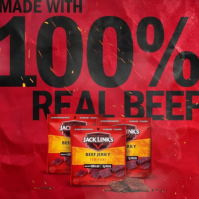Jack Link's Teriyaki Beef Jerky - (2 Pack) 9 oz Bag - Ready to Eat Protein Snacks - 11g Protein per Serving - Made with 100% Real Beef