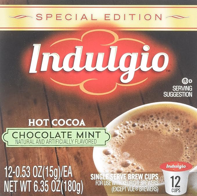 Indulgio Mint Chocolate Cocoa Special Edition Sin for Keurig K-Cup Brewers 12 Count (Pack of 6) (Compatible with 2.0 Keurig Brewers)
