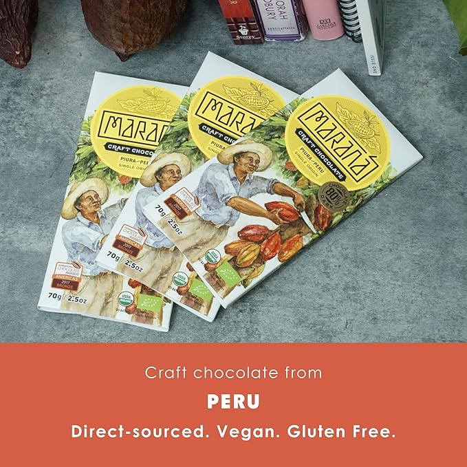 Maraná Chocolate Piura 80% Dark Chocolate 3 Pack - Peruvian Chocolate - Premium Bean-to-Bar Direct Sourced Made at Origin Single Origin Woman Owned BIPOC Owned Organic Award Winning - Vegan S