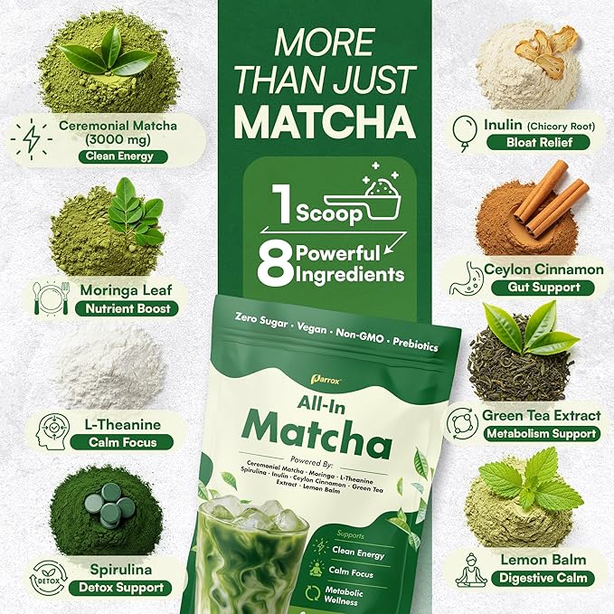 Ceremonial Grade Matcha Powder Infused with Moringa Green Tea Extract L-Theanine Inulin Spirulina Ceylon Cinnamon and Lemon Balm – 100% First Harvest Japanese Tea (2 Pack)