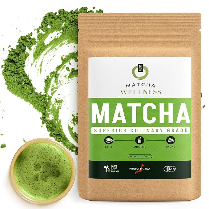 Matcha Wellness Superior Culinary Grade Organic Matcha Powder – 3.5oz Authentic Japanese Green Tea Powder from Kyoto – Perfect for Matcha Lattes No Additives Unsweetened