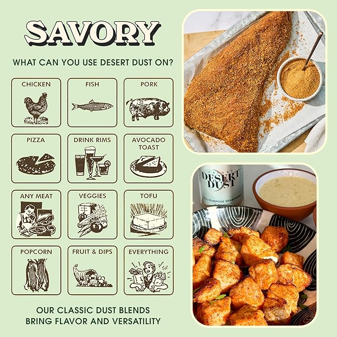 Desert Dust Savory Seasoning – Organic Date Sugar Gourmet Blend | Smoky Sweet &amp Low-Glycemic | All-Purpose Rub for Chicken Fish Veggies &amp More | Gluten-Free No MSG No Brown Sugar (24oz)