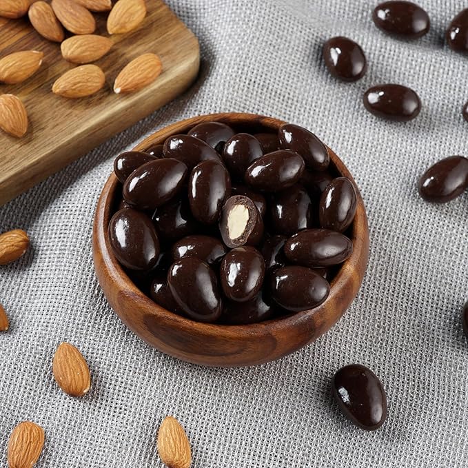 Dark Chocolate Covered Almonds 2-Pound Bag | Bulk Chocolate Covered Nuts | Coated Roasted Almonds for Gifting Party Favors Office Candy Jars &amp Dessert Boards