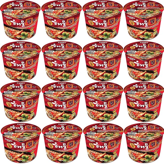 Paldo Fun &amp Yum Il Poom Seafood Instant Big Cup Noodles with Spicy Seafood Based Broth Best Oriental Style Original Korean Ramyun K-Food (3.88 oz) x 16 Pack