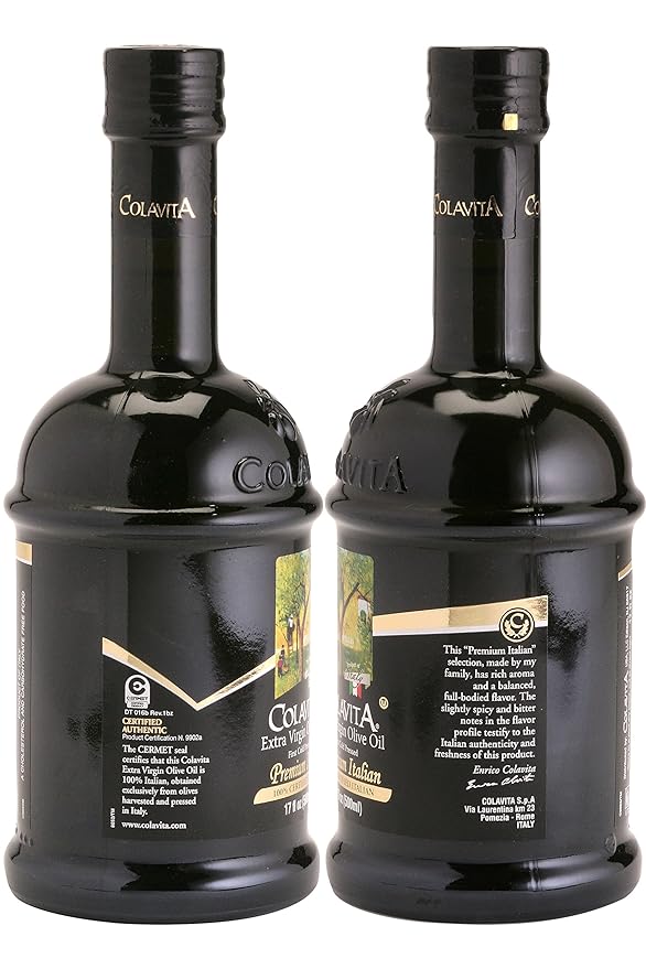 Colavita Premium Italian Extra Virgin Olive Oil 17 oz (Pack of 2) Glass Bottles