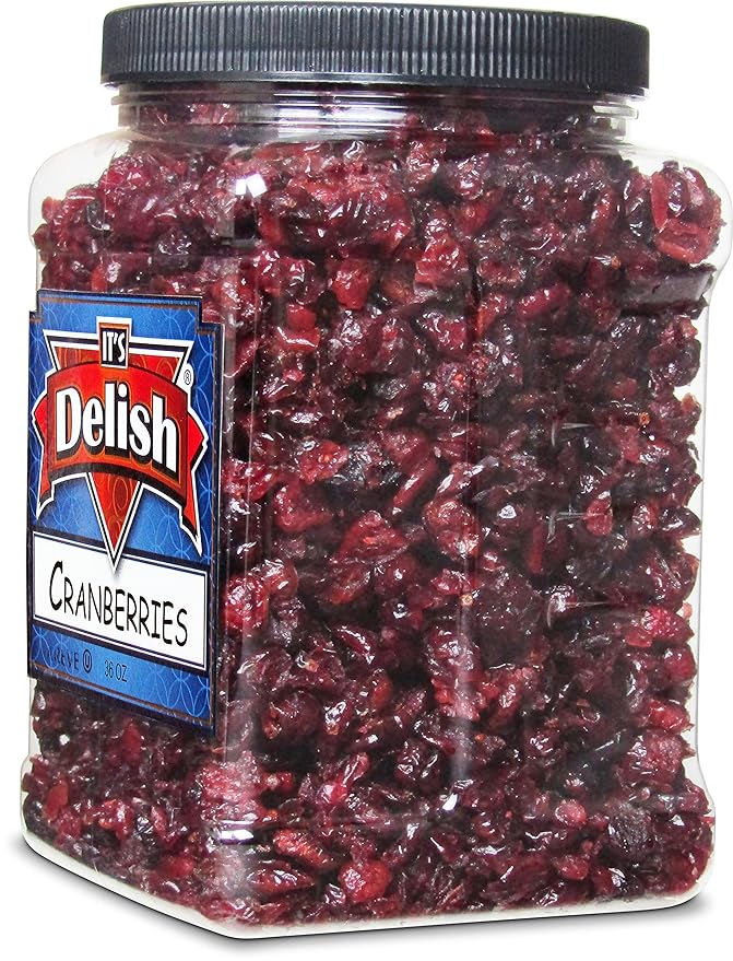 Dried Cranberries by It's Delish 36 Oz Jumbo Container – Bulk Fresh Cranberry Dried Fruit – Great for Salads Topping Cooking Baking Snacking and Mixes - Vegan OU Kosher Certified