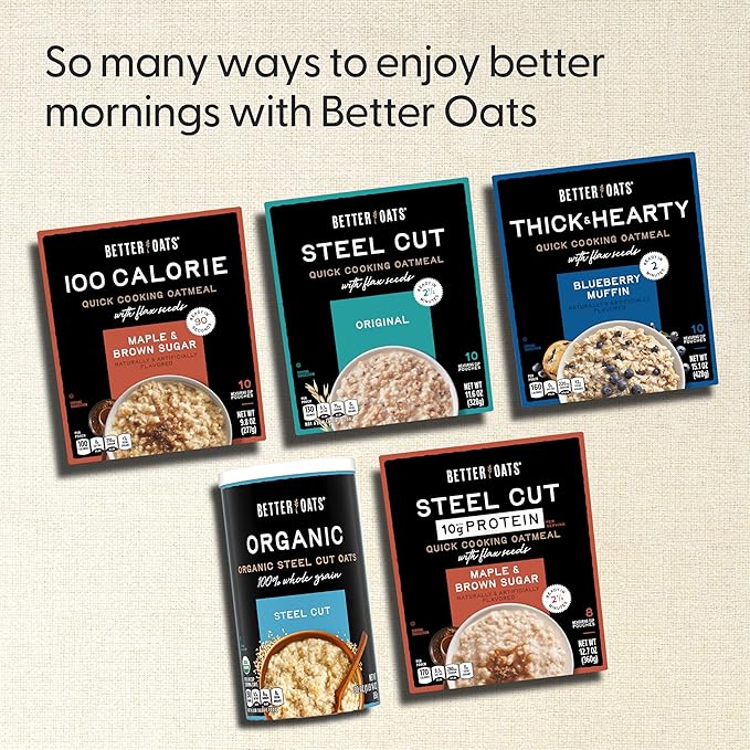 Better Oats Thick &amp Hearty Instant Oatmeal Packets Blueberry Muffin Flavor with Flax Seeds and Whole Grains Quick-Cooking Breakfast Kosher 15.1 oz Box (Pack of 1)