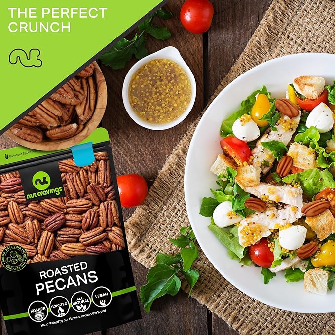 NUT CRAVINGS - Pecans Halves Roasted &amp Unsalted No Shell (32oz - 2 LB) Bulk Nuts Packed Fresh in Resealable Bag - Healthy Protein Food Snack Food Assortments