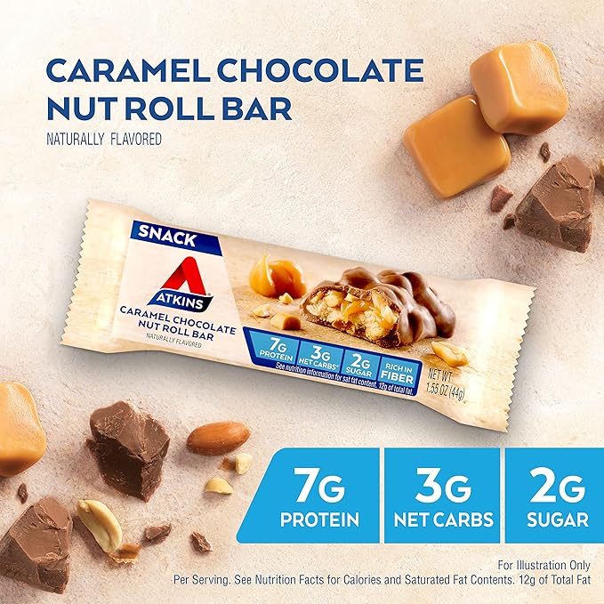 Atkins Soft Baked Blueberry Protein Bars 20 Count &amp Caramel Chocolate Nut Roll Snack Bars 16 Count Bundle