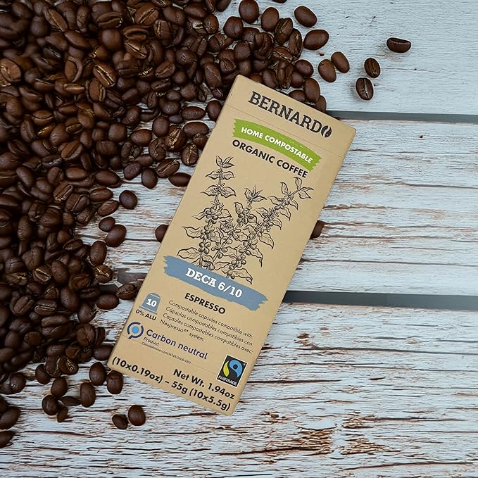 Bernardo Deka/Decaffeinated USDA Organic Espresso Capsules Compatible with Nespresso Original Line Biodegradable and Home Compostable Pods. (10 Pack 100 pods)