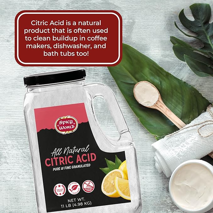 Citric Acid 11 LB Bulk Jar - All Natural Food Grade Non-GMO Citric Acid Powder for Cleaning Bath Bombs Preserving | Fine Granular &amp Premium Quality by Spicy World