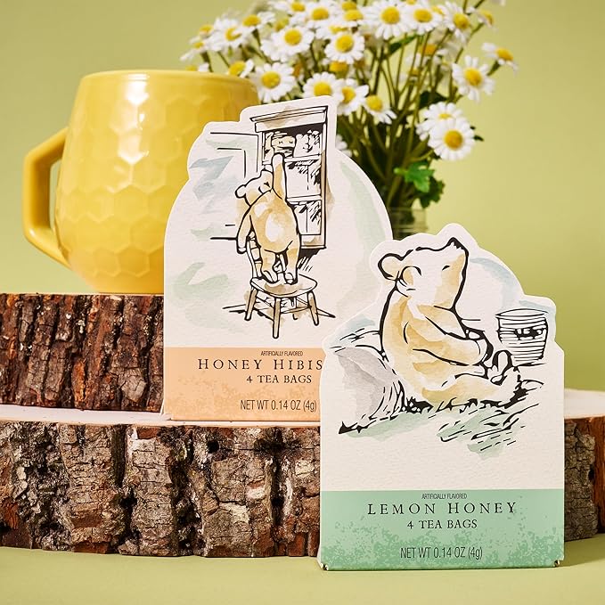 Thoughtfully Classic Winnie-the-Pooh Character Tea Gift Set Includes 12 Illustrated Boxes with Quotes from A.A. Milne Lemon Honey and Honey Hibiscus Flavors Baby Shower Nursery or Birthday Gift