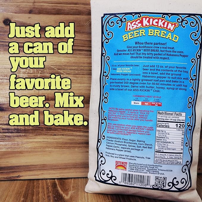 ASS KICKIN’ Beer Bread Mix -Premium Gourmet Gift-16 Ounces (Pack of 6)