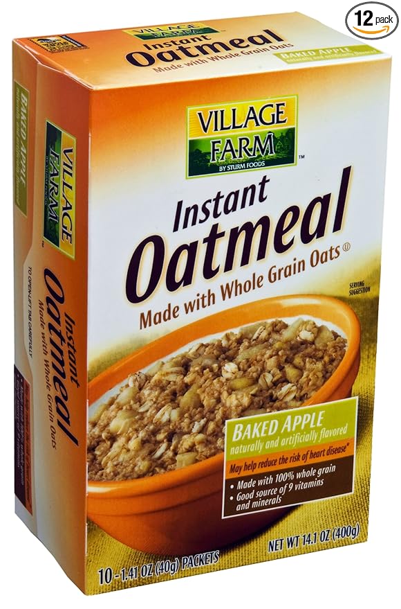 Sturm's Village Farm Instant Oatmeal Baked Apple 10 Count 14-Ounce Boxes (Pack of 12)