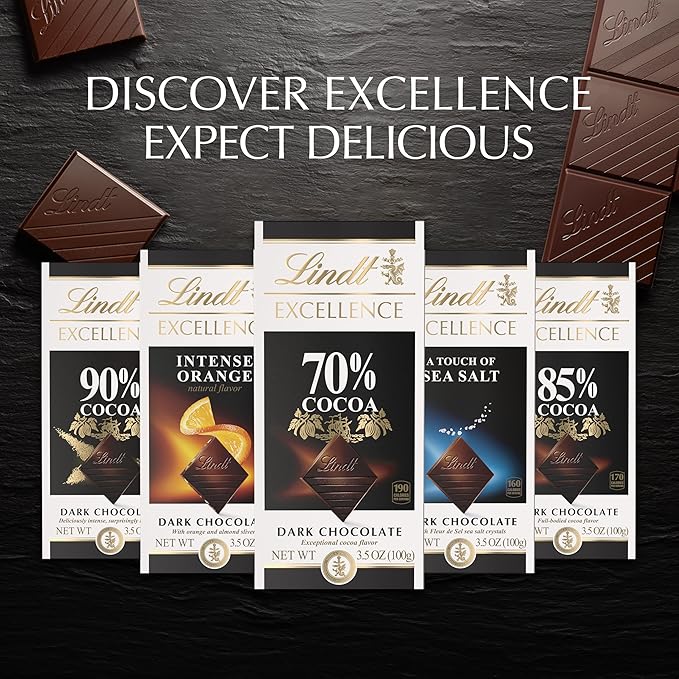 Lindt EXCELLENCE Crispy Wafer Dark Chocolate Candy Bar Dark Chocolate with Crispy Wafer Pieces 3.5 oz. Bar (12 Pack)