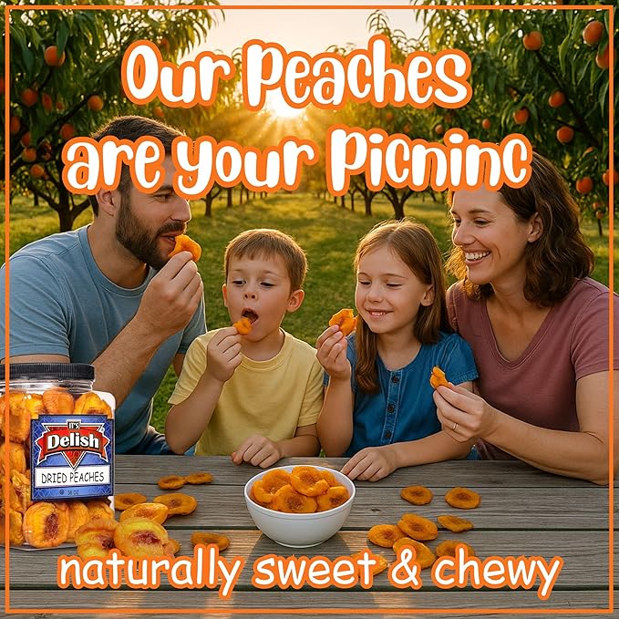 Dried Peaches by It's Delish 36 OZ Jumbo Reusable Container | Naturally Sweet Peach Slices No Sugar Added Bulk Dried Fruit Healthy Snacks Fresh and Dry Sliced Peaches Snack | Vegan Kosher